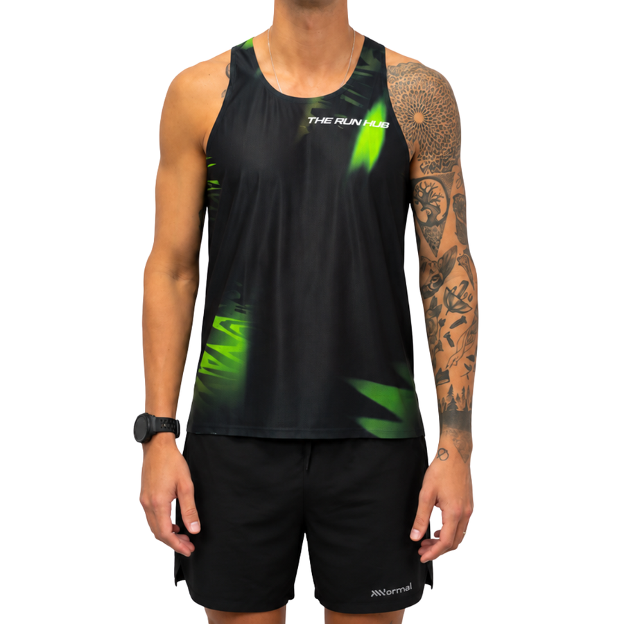 The Run Hub Performance Running Singlet | Black & Green | The Run Hub