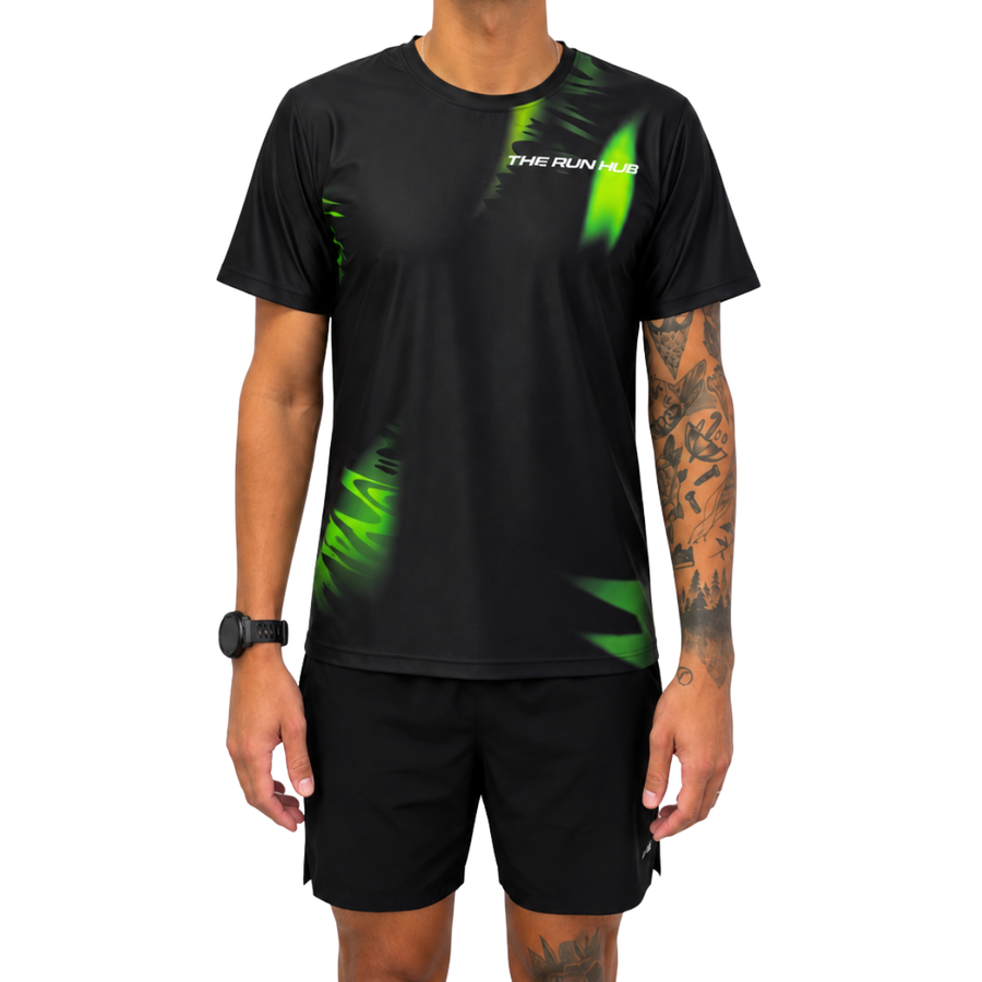 The Run Hub Performance Running T-Shirt | Black & Green | The Run Hub