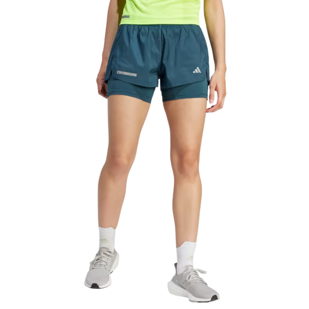 Women's adidas Ultimate 2in1 Shorts HZ4481 in Arctic Night / Lucid Lemon | The Run Hub