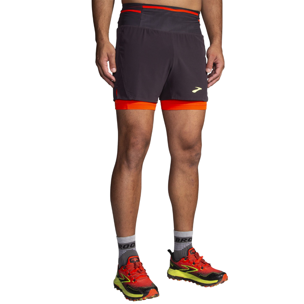 Brooks High Point 5" 2-in-1 Short 2.0 | phantom grey/cherry tomoato  | The Run Hub